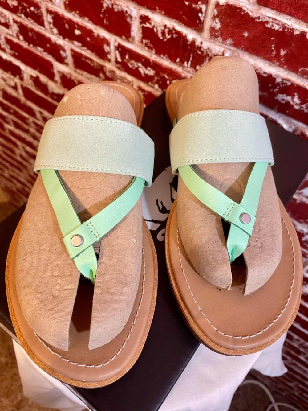 Sorel Ella Flip Sandal Vivid Mint Leather Suede Boho Mermaidcore NWT. 8 - Picture 2 of 9